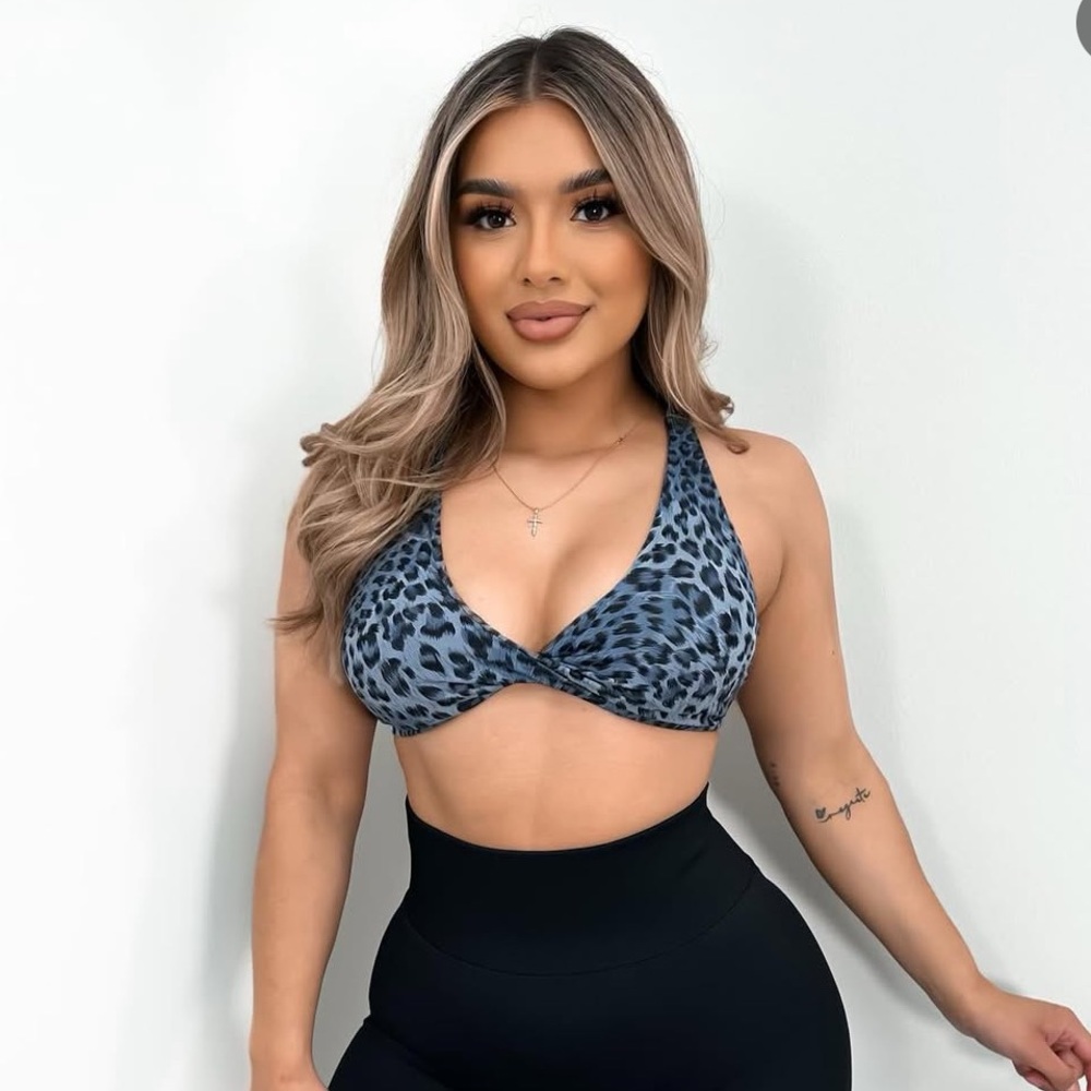 Leopard Print Sports Bra - Blue